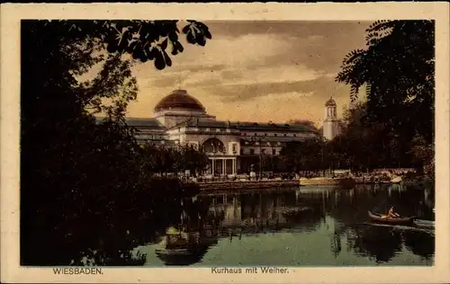 Ak Wiesbaden in Hessen, Kurhaus mit Weiher