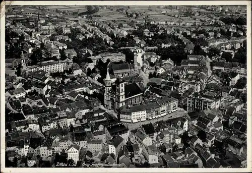 Ak Zittau in Sachsen, Fliegeraufnahme der Stadt, Burgteich Gaststätte Westpark