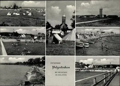Ak Ostseebad Pelzerhaken Neustadt in Holstein, Strand, Campingplatz, Leuchtturm