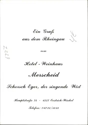 Ak Oestrich Winkel am Rhein Rheingau, Hotel Weinhaus Merscheid, Wirt Schorsch Eger