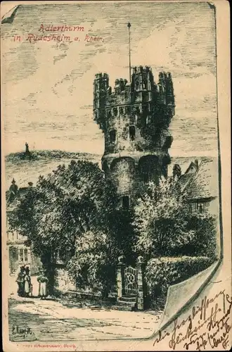 Künstler Ak Rüdesheim am Rhein, Adlerturm