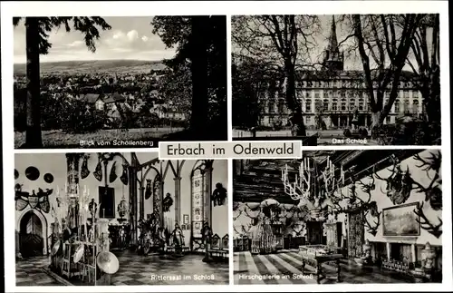 Ak Erbach im Odenwald Hessen, Schloss, Rittersaal, Hirschgalerie, Blick vom Schöllenberg