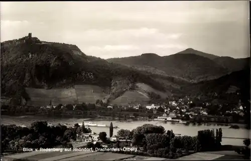 Ak Rhöndorf Bad Honnef am Rhein, Blick vom Rodenberg auf den Ort, Drachenfels, Ölberg