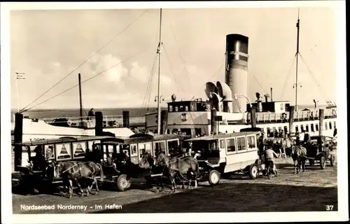 Ak Nordseebad Norderney Ostfriesland, Im Hafen, Dampfer, Pferdeomnibusse