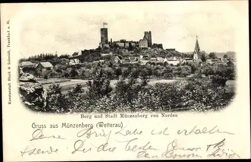 Ak Münzenberg in Oberhessen, Burg und Stadt von Norden