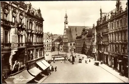 Ak Zwickau in Sachsen, Hauptmarkt, Straßenbahn