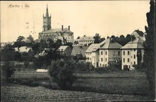 Ak Hartha in Sachsen, Teilansicht mit Kirche