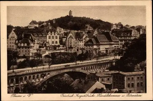 Ak Plauen im Vogtland, Friedrich August Brücke, Handelskammer, Bärenstein