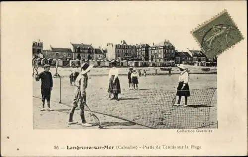 Ak Langrune sur Mer Calvados, Partie de Tennis sur la Plage