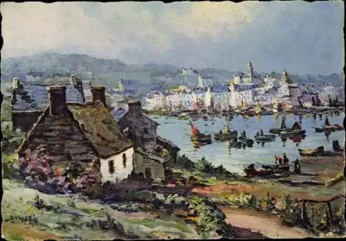 Künstler Ak Yvon, Audierne Finistère, Vue generale du port