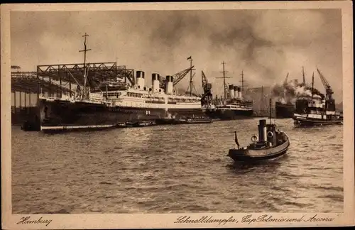 Ak Hamburg Mitte Altstadt, Dampfer Cap Polonio und Arcona im Hafen, HSDG