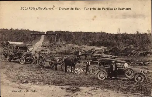 Ak Eclaron Haute-Marne, Vue prise du Pavillon de Neumours, Travaux du Der