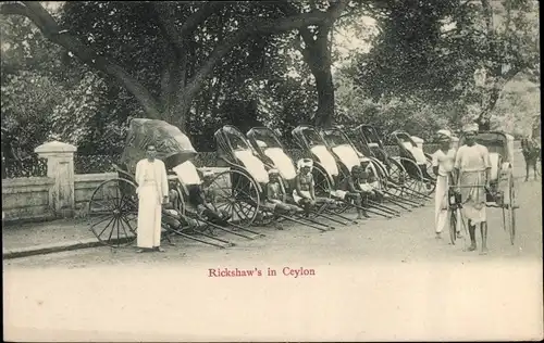 Ak Ceylon Sri Lanka, Rickshaws, Einheimische