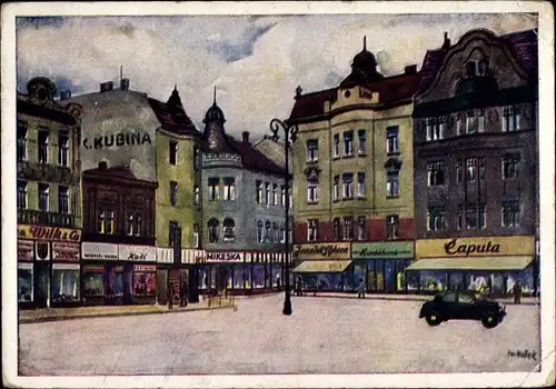 Künstler Ak Ostrava Mährisch Ostrau Region Mährisch Schlesien, Hauptplatz, Hlavni namesti