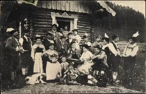 Ak Bayrisches Bauerntheater, Personen in bayrischen Trachten