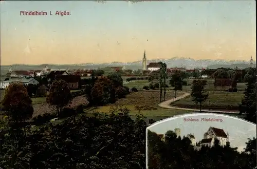 Ak Mindelheim im Unterallgäu, Blick auf den Ort, Schloss Mindelburg