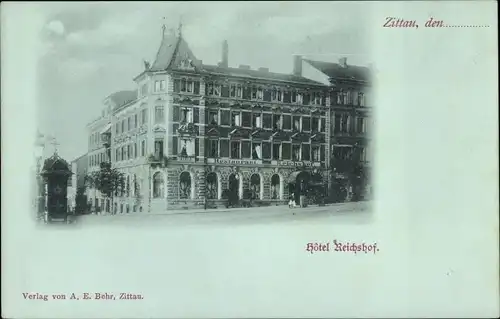 Mondschein Ak Zittau in Sachsen, Hotel Restaurant Reichshof