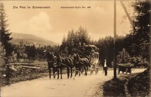 Ak Die Post im Schwarzwald, Schwarzwald Idylle No. 698, Postkutsche