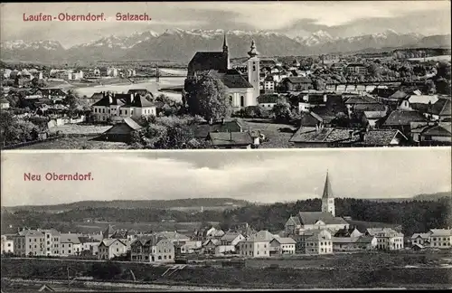 Ak Oberndorf Laufen an der Salzach Oberbayern, Blick auf den Ort, Gebirge, Kirchen