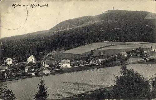 Ak Hain Hayn Oybin Oberlausitz, Teilansicht mit Hochwald, Zittauer Gebirge