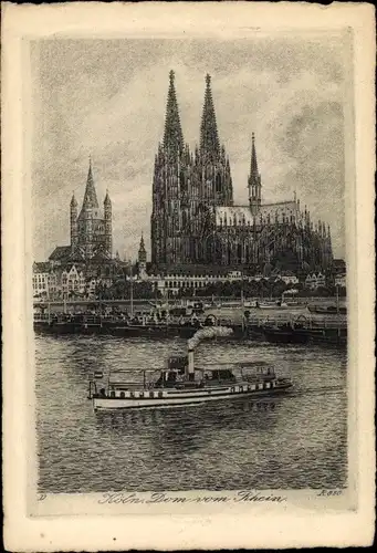 Künstler Ak Köln am Rhein, Dom, Rheindampfer, Brücke