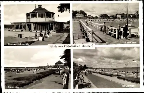 Ak Ostseebad Niendorf Timmendorfer Strand, Meerwassertrinkhalle, Seebrücke, Promenade, Strandstraße