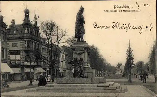 Ak Düsseldorf am Rhein, Alleestraße mit Moltkedenkmal