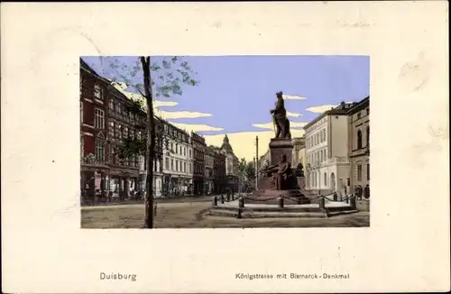 Ak Duisburg im Ruhrgebiet, Königstraße mit Bismarckdenkmal