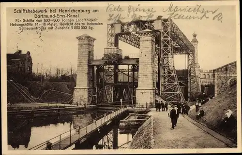 Ak Meckinghoven Datteln im Ruhrgebiet, Schiffshebwerk b. Henrichenburg am Dortmund Ems Kanal