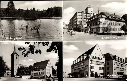 Ak Villingen Schwenningen im Schwarzwald, Neckarquelle, Rathaus, Kirche, Uhrenfabrik