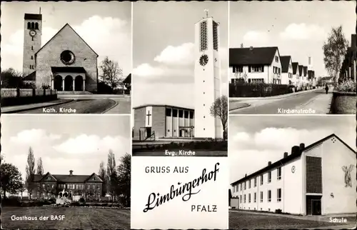 Ak Limburgerhof Rheinland Pfalz, Kirchen, Gasthof der BASF, Schule, Kirchenstraße