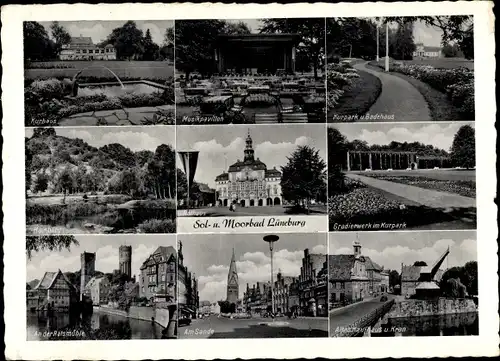 Ak Lüneburg in Niedersachsen, Sol- und Moorbad, Kurhaus, Kurpark u. Badehaus, Musikpavillon,