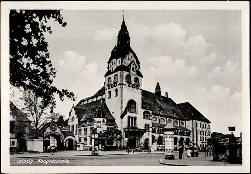 Ak Leipzig in Sachsen, Kongresshalle, Zoo, Litfaßsäule