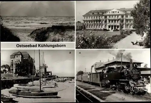 Ak Ostseebad Kühlungsborn, FDGB-Erholungsheime "Gorgi Dimitroff" u. "Haus am Meer", Strand,