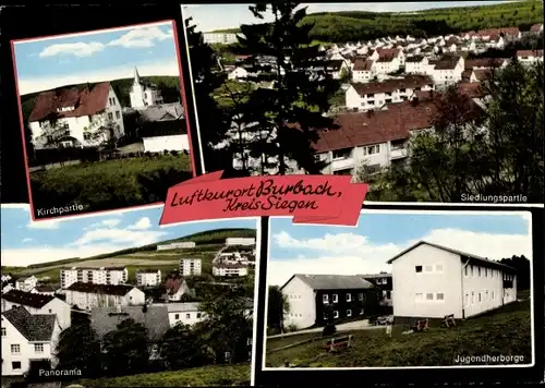 Ak Burbach im Siegerland, Kirche, Siedlung, Jugendherberge, Panorama