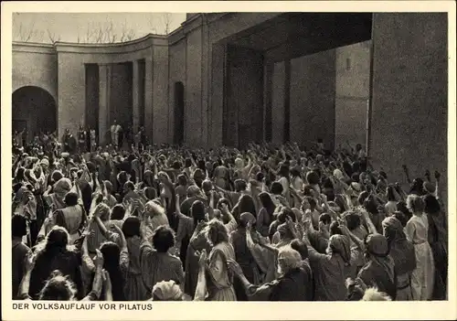 Ak Oberammergau in Oberbayern, Passionsspiele 1950, Der Volksauflauf vor Pilatus