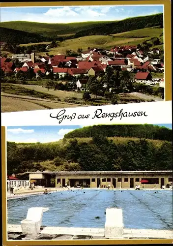 Ak Rengshausen Knüllwald in Hessen, Blick auf den Ort, Freibad