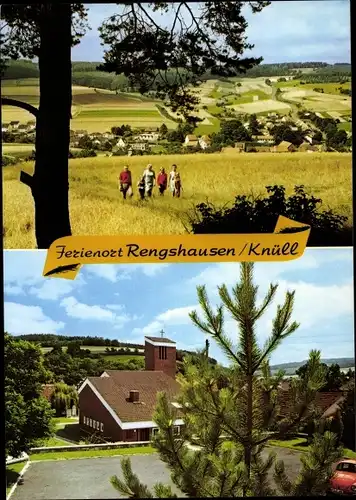 Ak Rengshausen Knüllwald in Hessen, Blick über den Ort, Spaziergänger, Kirche