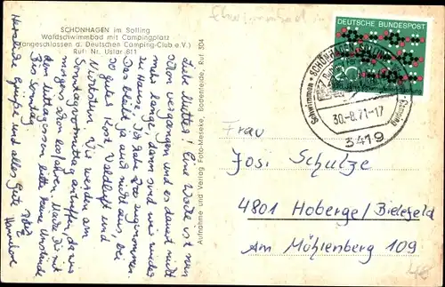 Ak Schönhagen im Solling Uslar in Niedersachsen, Waldschimmbad