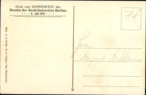 Ak Berlin Reinickendorf Tegel, Kaiser Pavillon, Sommerfest Bund der Realschulvereine Berlins 1913