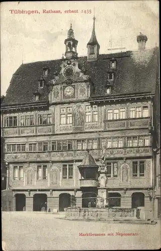 Ak Tübingen am Neckar, Rathaus, Marktbrunnen mit Neptunstatue