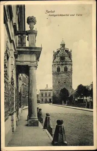 Ak Zerbst in Anhalt, Amtsgerichtportal und Turm