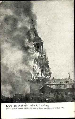 Ak Hamburg Mitte Altstadt, Brand der Michaeliskirche, Einsturz