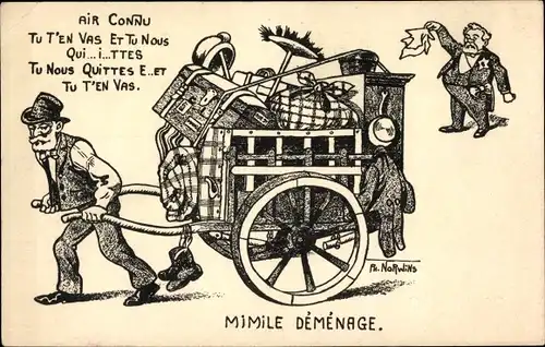 Künstler Ak Norwins, Ph., Mimile demenage, Karikatur