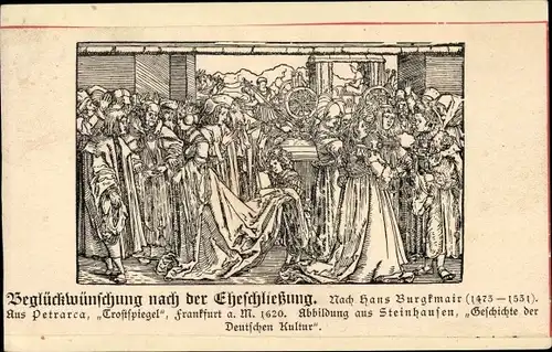 Künstler Ak Petrarca, Francesco, Holzschnitt, Beglückwünschung nach der Eheschließung