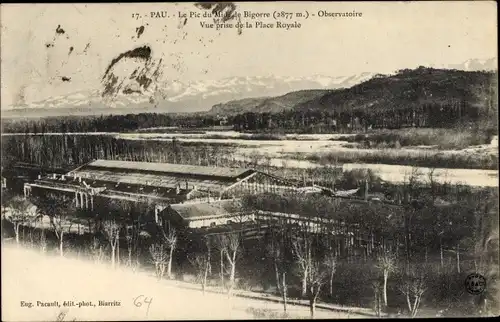 Ak Pau Pyrénées-Atlantiques, Observatoire, Vue prise de la Place Royale