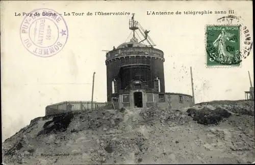 Ak Puy de Dôme, La Tour de l'Observatoire, L'Antenne de telegraphie sans fil