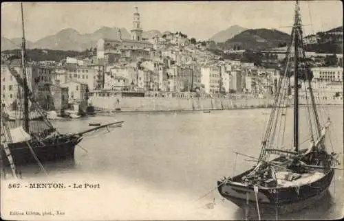 Ak Menton Alpes Maritimes, Le Port, Segelschiffe, Stadtansicht