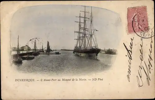 Ak Dunkerque Dünkirchen Nord, L'Avant Port au Moment de la Maree