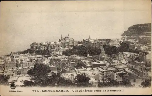 Ak Monte Carlo Monaco, Vue generale prise de Beausoleil